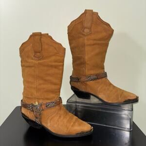 Vintage 70’s Maine Woods Tan Leather Slouchy Western Boots Size 7.5 Harness